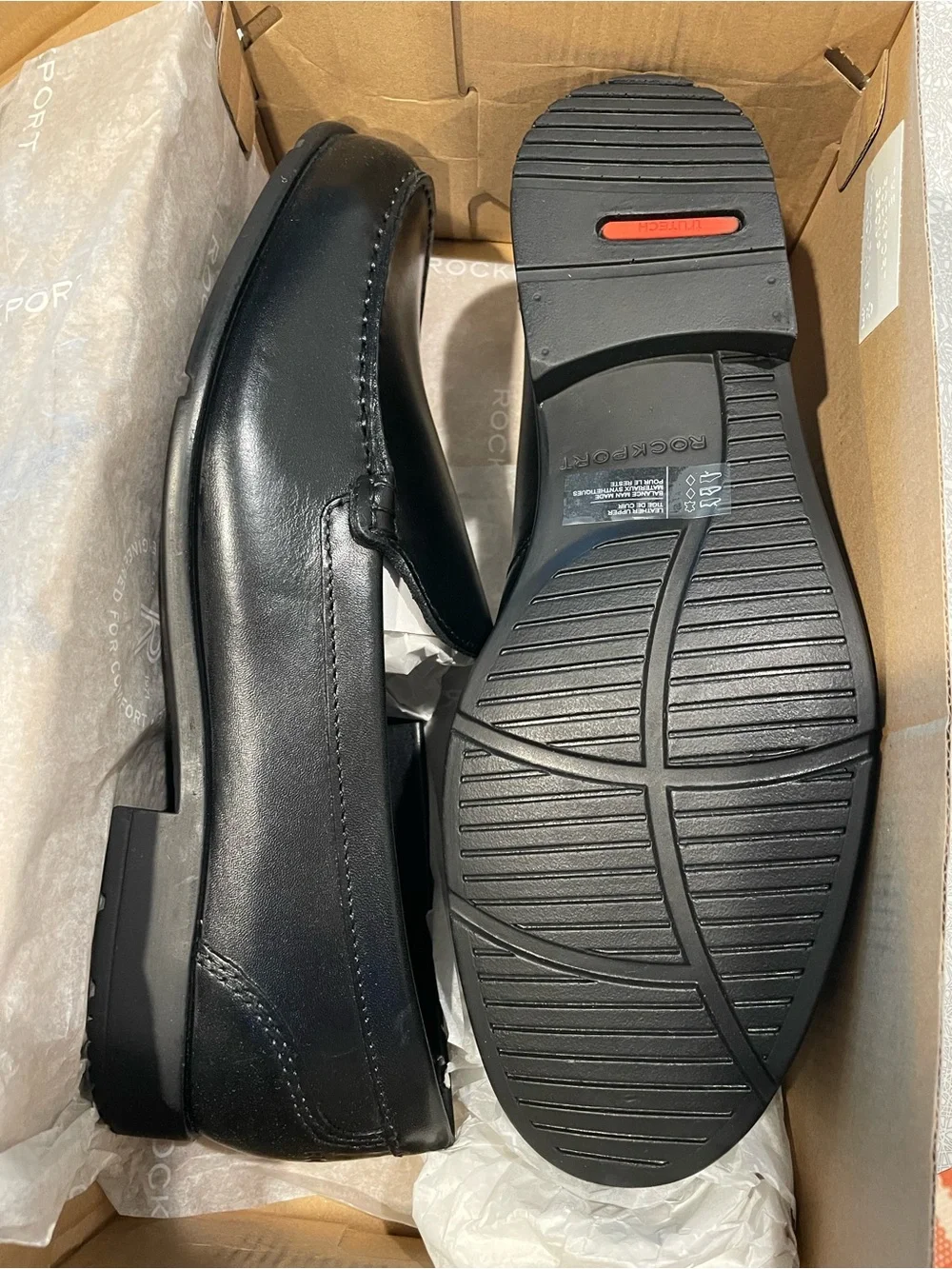 Never Worn - Rockport Men’s Black Leather Slip-On Loafers